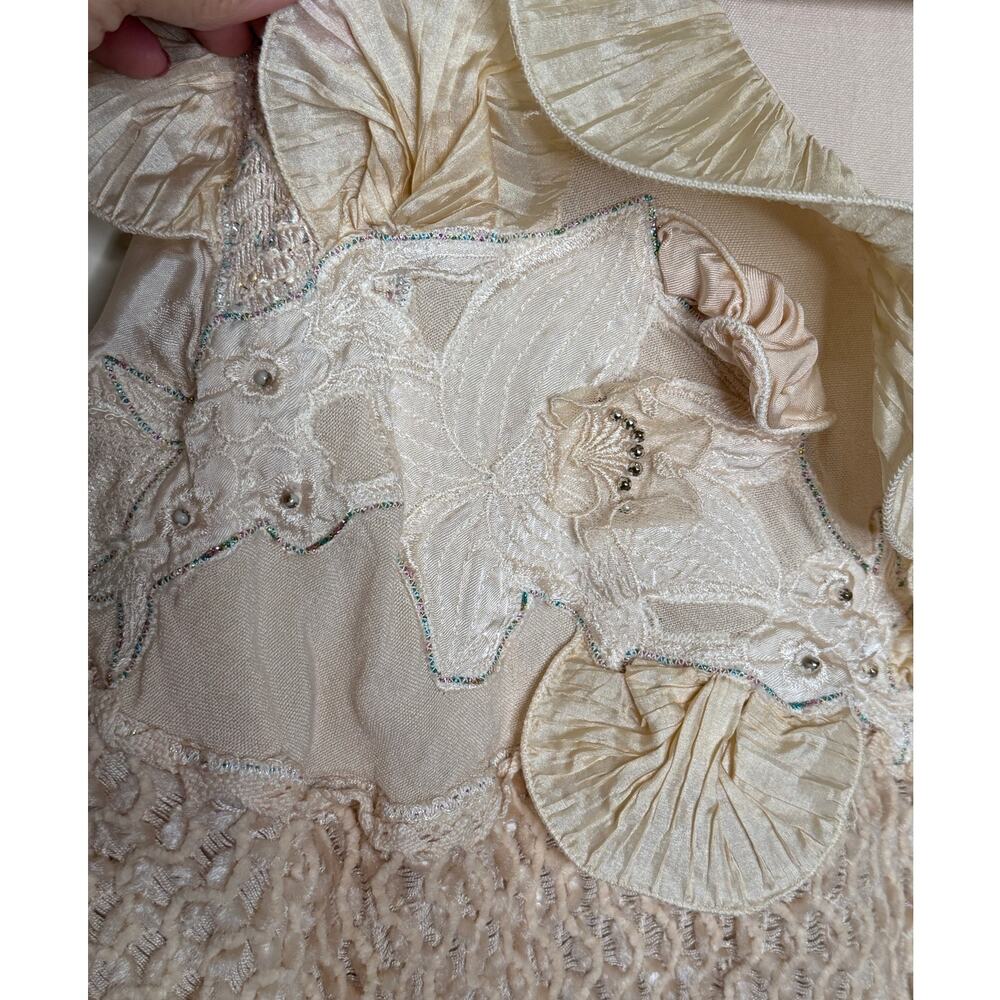 Vintage Light Pink/Ivory Knitted Top Loose Flounce No Size Tag - Picture 4 of 6